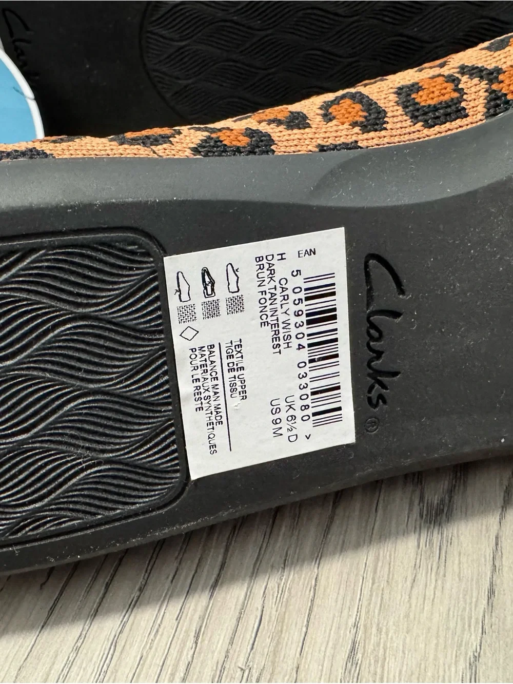 Women's Clarks Size 9 Carly Wish Leopard Print Ballet Flats - Black and Brown
